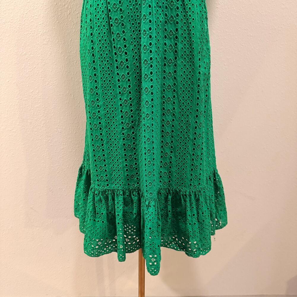J.Crew Emerald Green Eyelet Midi Dress Ruffle Hem Resort Summer 100% Cotton 6 - Picture 6 of 10